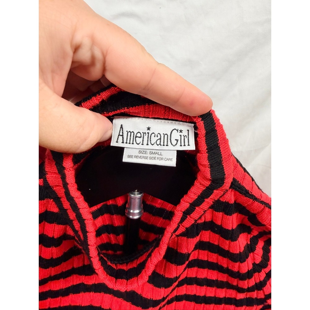 American Girl VIntage Y2K Kids Red Black Striped Mock Neck Ribbed Knit Top Small - Picture 3 of 7